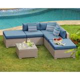 Rosecliff Heights Colm Outdoor Furniture 6 Piece Rattan Sectional Seating Group w/ Cushions Synthetic Wicker/All - Weather Wicker/Wicker/Rattan
