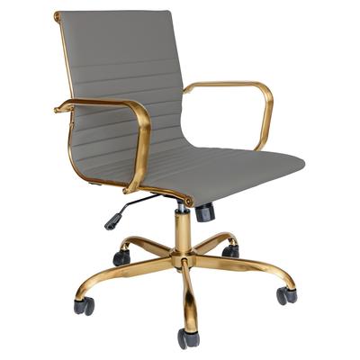Harris Ribbed Design Leatherette Office Chair w/ Gold Frame - LeisureMod HOG19GRL
