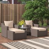 Green4ever 5 Piece Sofa Outdoor Furniture Set, Stamo All-Weather PE Rattan Wicker Cushioned Sectional Sofa Chairs w/ Ottomans & Glass Coffee Table