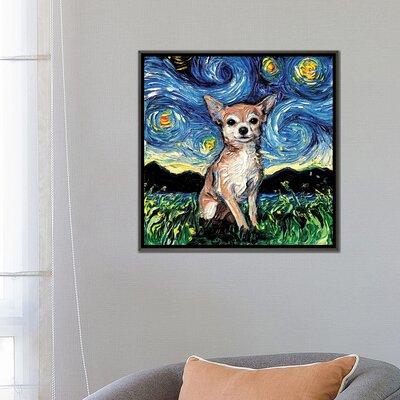 East Urban Home Chihuahua Night' by Aja Trier - Painting Print Canvas in Blue Green Orange | 26 H x 26 W x 1.5 D in | Wayfair