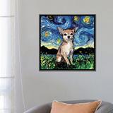 East Urban Home Chihuahua Night' by Aja Trier - Painting Print Canvas in Blue/Green/Orange | 26 H x 26 W x 1.5 D in | Wayfair
