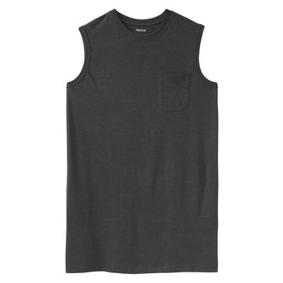 Men's Big & Tall Shrink-Less™ Longer-Length Lightweight Muscle Pocket Tee by KingSize in Heather Charcoal (Size 4XL) Shirt