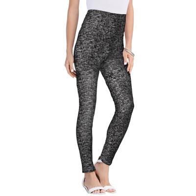 Plus Size Women's Ankle-Length Essential Stretch Legging by Roaman's in Black Graphic Texture (Size M) Activewear Workout Yoga Pants