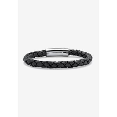 Men's Big & Tall Leather Bracelet by PalmBeach Jewelry in Black