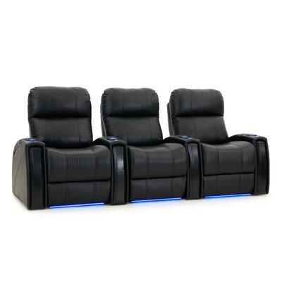 Red Barrel Studio® Chimon 102" Wide Genuine Leather Power Recliner Home Theater Sofa w/ Cup Holder in Black | Wayfair