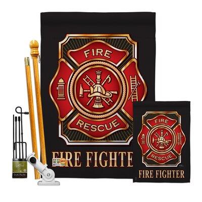 Breeze Decor Fire Fighter 2-Sided Polyester 40 x 28 in. Flag set in Black/Red | 40 H x 28 W in | Wayfair BD-MI-FK-108063-IP-BO-D-US11-BD