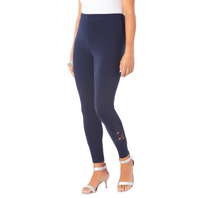 Plus Size Women's Lace-Inset Essential Stretch Legging by Roaman's in Navy (Size 14/16) Activewear Workout Yoga Pants