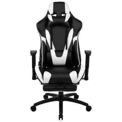 Inbox Zero Ergonomic LeatherSoft Computer Gaming Chair w/ Fully Reclining Back & Slide-Out Footrest Faux Leather/Upholstered in White | Wayfair