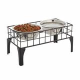 Artesa Grid Pet Elevated Feeder Metal/Stainless Steel (affordable option.) in Black/Gray, Size 7.0 H x 7.0 W x 14.0 D in | Wayfair 5261444