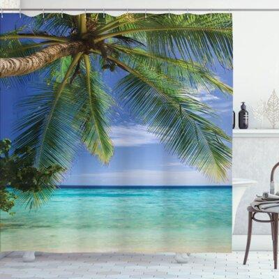 East Urban Home Ocean Tropical Paradise View Maldives Single Shower Curtain Hooks Polyester | 84 H x 69 W in | Wayfair