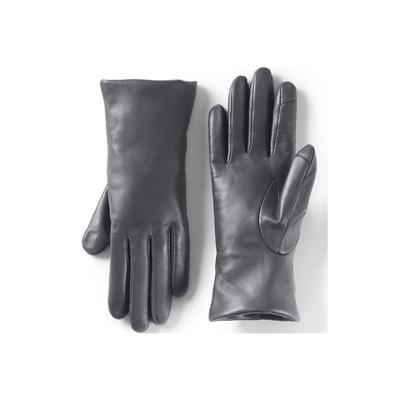 Women's EZ Touch Screen Cashmere Lined Leather Gloves - Lands' End - Gray - L