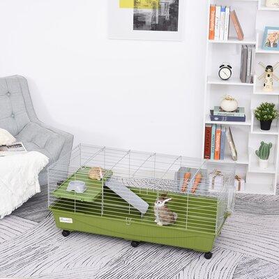 Pawhut Chinchilla/Guinea Pig/Rabbit Cage w/ Ramp Acrylic/Plastic/Metal in Green, Size 19.75 H x 46.75 W x 23.25 D in | Wayfair D51-154V01GN