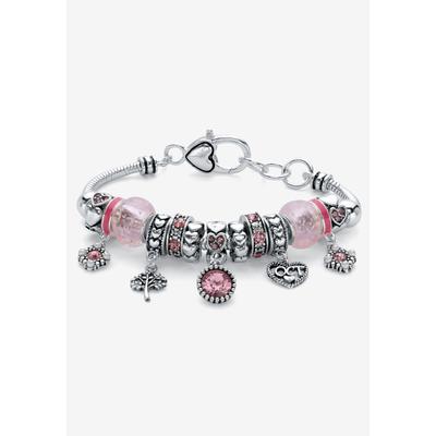 Women's Antique Silvertone Simulated Birthstone 8" Charm Bracelet by PalmBeach Jewelry in October