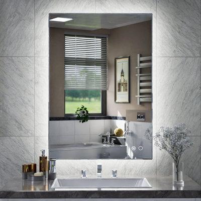 Orren Ellis LED Backlit Frameless Lighted Bathroom Wall Mirror Vanity Mirror Dimmable Anti Fog | 20 H x 28 W x 1.57 D in | Wayfair