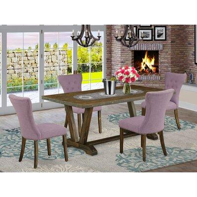 Red Barrel Studio® Ayiden 5 - Piece Rubberwood Solid Wood Dining Set Wood/Upholstered Chairs in Brown, Size 30.0 H x 42.0 W x 72.0 D in | Wayfair