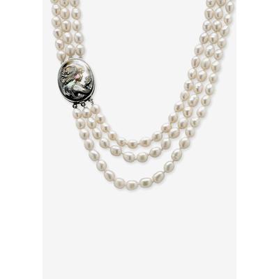 Plus Size Women's Silver Tone Multi Strand Cameo Necklace Cultured Freshwater Pearl 28