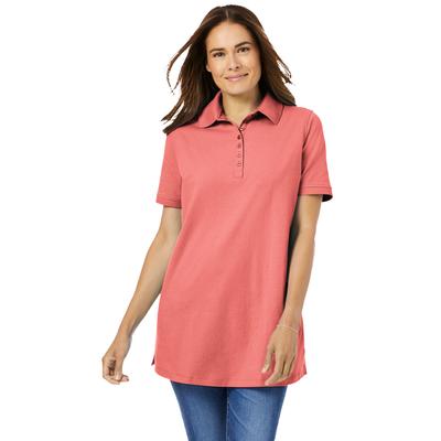 Plus Size Women's Perfect Short-Sleeve Polo Shirt by Woman Within in Sweet Coral (Size L)