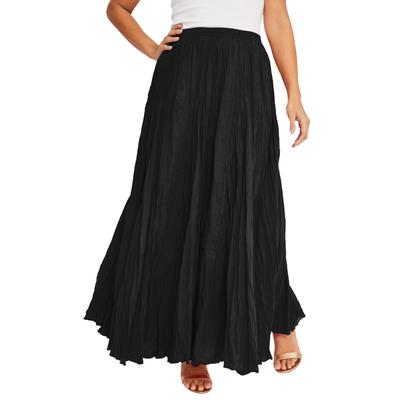 Plus Size Women's Flowing Crinkled Maxi Skirt by Jessica London in Black (Size 16) Elastic Waist 100% Cotton