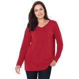 Plus Size Women's Perfect Long-Sleeve V-Neck Tee by Woman Within in Classic Red (Size 3X) Shirt