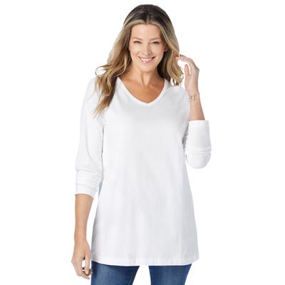 Plus Size Women's Perfect Long-Sleeve V-Neck Tee by Woman Within in White (Size 2X) Shirt