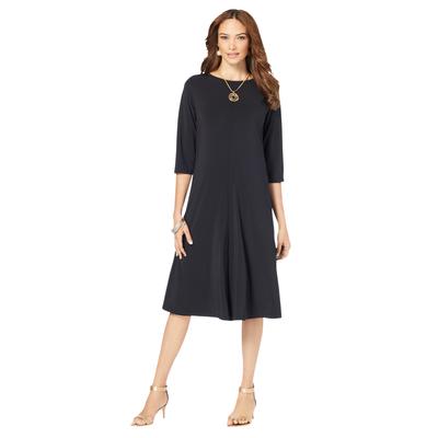 Plus Size Women's Ultrasmooth® Fabric Boatneck Swing Dress by Roaman's in Black (Size 34/36) Stretch Jersey 3/4 Sleeve Dress