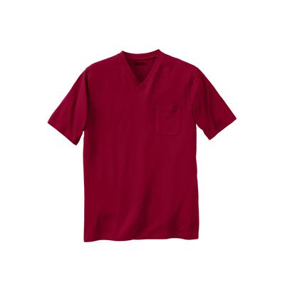 Men's Big & Tall Shrink-Less Lightweight V-Neck Pocket T-Shirt by KingSize in Rich Burgundy (Size 6XL)