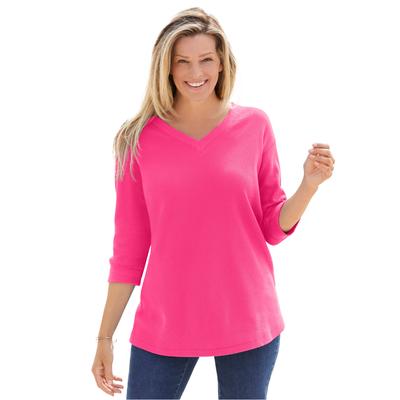 Plus Size Women's Three-Quarter Sleeve Thermal Sweatshirt by Woman Within in Raspberry Sorbet (Size 30/32)