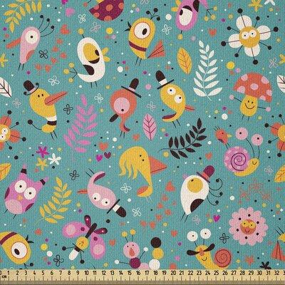 East Urban Home Birds By The Yard, Funny Pattern Of Different Birds Bugs Flowers Leaves & Colorful Dots Forest Theme in White | 36 W in | Wayfair