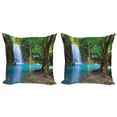 East Urban Home Ambesonne Woodland Decorative Throw Pillow Case Pack Of 2, Waterfall Asia Thailand Jungle Tropic Plants Trees Tourist Attraction | Wayfair