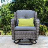 Bayou Breeze Brice Rocking Swivel Patio Chair w/ Cushions Wicker/Rattan in Gray, Size 35.5 H x 30.0 W x 31.0 D in | Wayfair