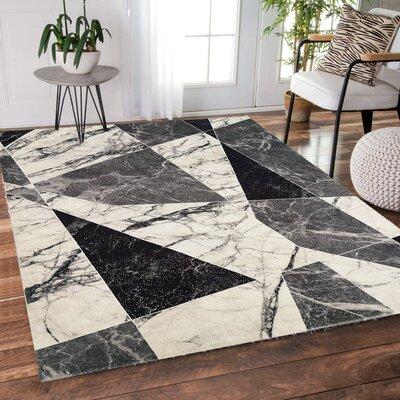 Black Gray 5 x 0.5 in Area Rug - Everly Quinn Cozy Abstract Shimmery Foil Illuminating Area Rug Carpet Polyester | 5 W x 0.5 D in | Wayfair