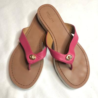 Coach Shoes | Coach Shelly Pink Leather Flip Flops | Color: Pink/White | Size: 8