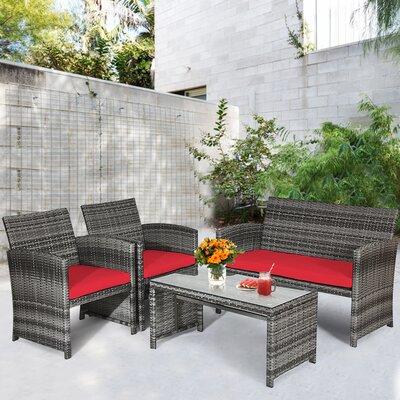 Red Barrel Studio® 4-piece Outdoor Patio Furniture Set Rattan Wicker Conversation Sofa Set Synthetic Wicker All - Weather Wicker Wicker Rattan