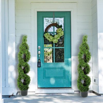 2 x 5' Artificial Boxwood Leave Double Spiral Topiary Plant Tree in Plastic Pot, Green Plastic Laurel Foundry Modern Farmhouse® | Wayfair