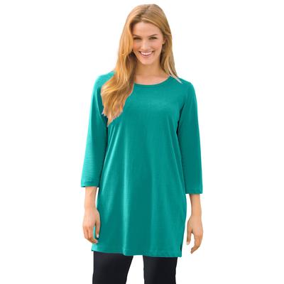 Plus Size Women's Perfect Three-Quarter-Sleeve Scoopneck Tunic by Woman Within in Waterfall (Size 5X)