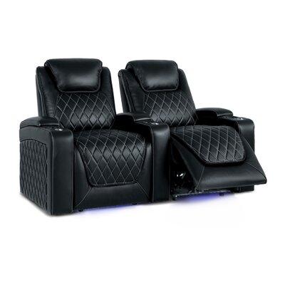 Valencia Theater Seating 68.75" Wide Genuine Leather Power Reclining Home Theater Seating w/ Cup Holder in Black | Wayfair Oslo2-BLK-P
