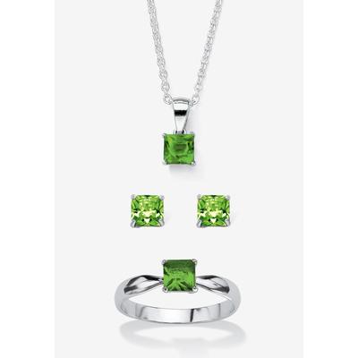 Plus Size Women's Sterling Silver Simulated Birthstone Ring Earring and Necklace Set 18