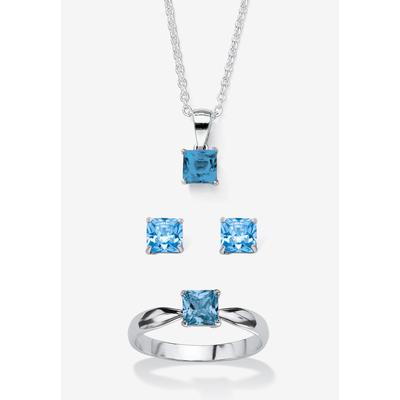 Women's 3-Piece Birthstone .925 Silver Necklace, Earring And Ring Set 18" by PalmBeach Jewelry in March (Size 6)