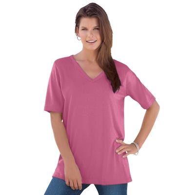 Plus Size Women's V-Neck Ultimate Tee by Roaman's in Cherry Glow (Size 3X) 100% Cotton T-Shirt