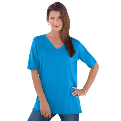 Plus Size Women's V-Neck Ultimate Tee by Roaman's in Iris Blue (Size 1X) 100% Cotton T-Shirt