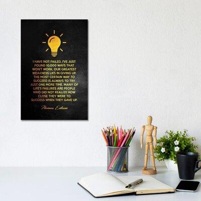 East Urban Home Thomas Edison Motivational Quote by Adrian Baldovino - Print Canvas in Black/Gray/White | 12 H x 8 W x 0.75 D in | Wayfair
