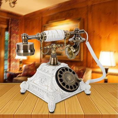 House of Hampton® Antique Classic European Style Rotary Dial Telephone in White | 8.6 H x 9.8 W x 7.1 D in | Wayfair