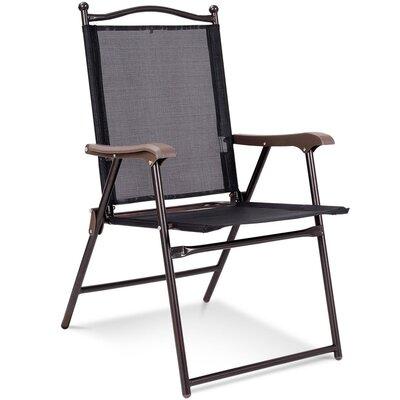 FRESCOLY Set Of 2 Patio Folding Sling Back Camping Deck Chairs-Gray Metal in Black | 38 H x 20 W x 24 D in | Wayfair OP-ML-3568-2BK