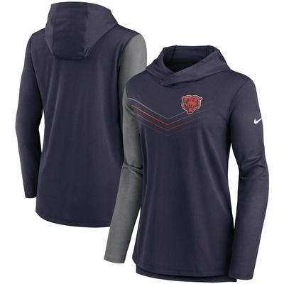 Women's Nike Navy/Heathered Charcoal Chicago Bears Chevron Hoodie Performance Long Sleeve T-Shirt