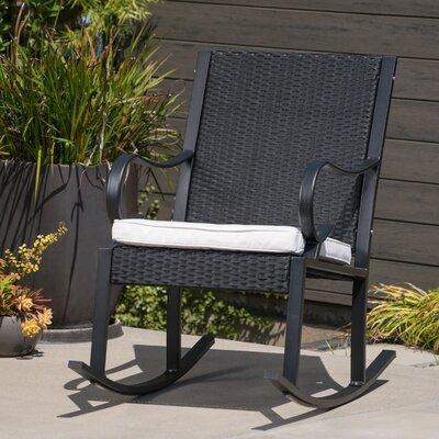 Winston Porter Aniiya Outdoor Wicker Rocking Chair w/ Cushions Metal in Gray/White/Black | 41 H x 26.8 W x 40.25 D in | Wayfair