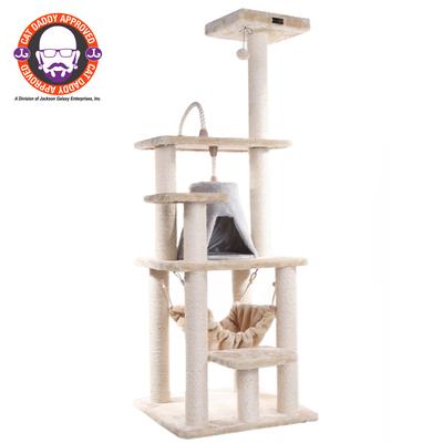 65" Real Wood Cat Tree With Sisal Rope, Hammock, Playhouse by Armarkat in Beige