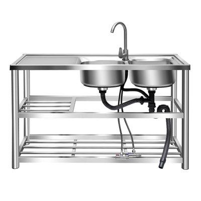 DALELEE Commercial Home Utility kitchen Stainless Steel Sink 2 Compartment Stainless Steel in Gray | 31.9 H x 47.28 W x 17.73 D in | Wayfair