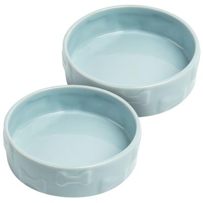 Set Of Two Manor Blue Large Pet Dog Bowls by Park Life Designs in Blue