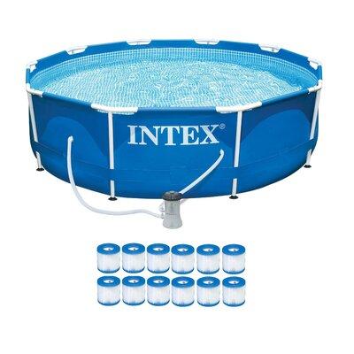 Intex Metal Frame Pool Set w/Filter Pump & Type H Filter Cartridges (12 Pack) in Gray | 30 H x 30 W x 120 D in | Wayfair 12 x 29007E + 28201EH