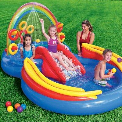 Intex 9.75ft x 6.33ft x 53in Inflatable Rainbow Play Pool & Ocean Play Pool Steel in Gray White | 53 H x 75.96 W x 117 D in | Wayfair